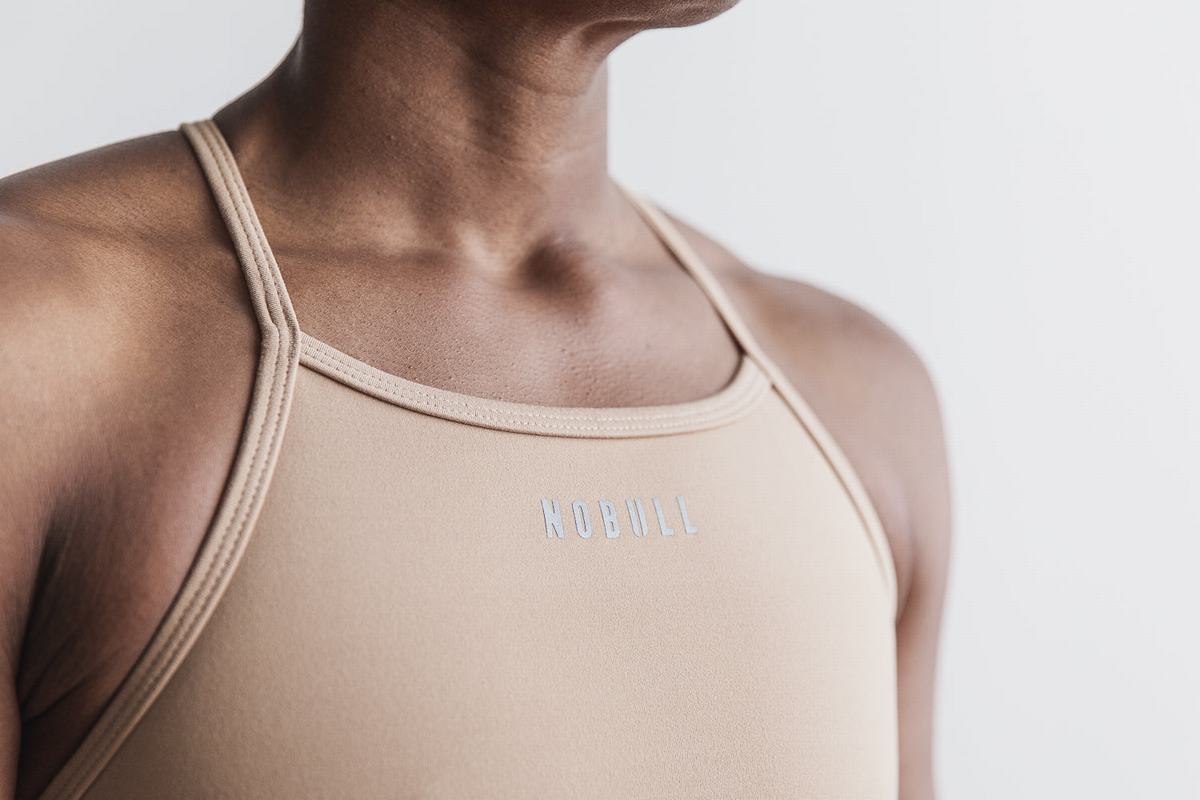 Nobull High-Neck Matte Women's Sports Bras Beige | Australia (NW5719)